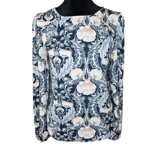 LOFT Blue and Cream Floral Blouse